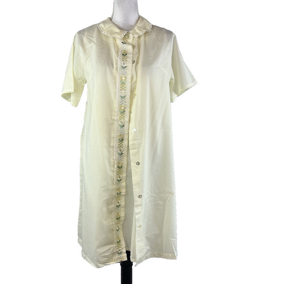Vintage Katz 2pc Nightgown House Coat Robe Set sz Small Yellow Floral Embroidery - Picture 2 of 16